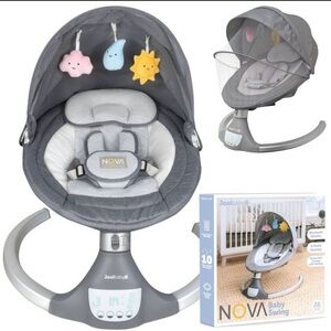 Jool NOVA Baby Swing - Gray Plush Infant Seat with Hanging Toys